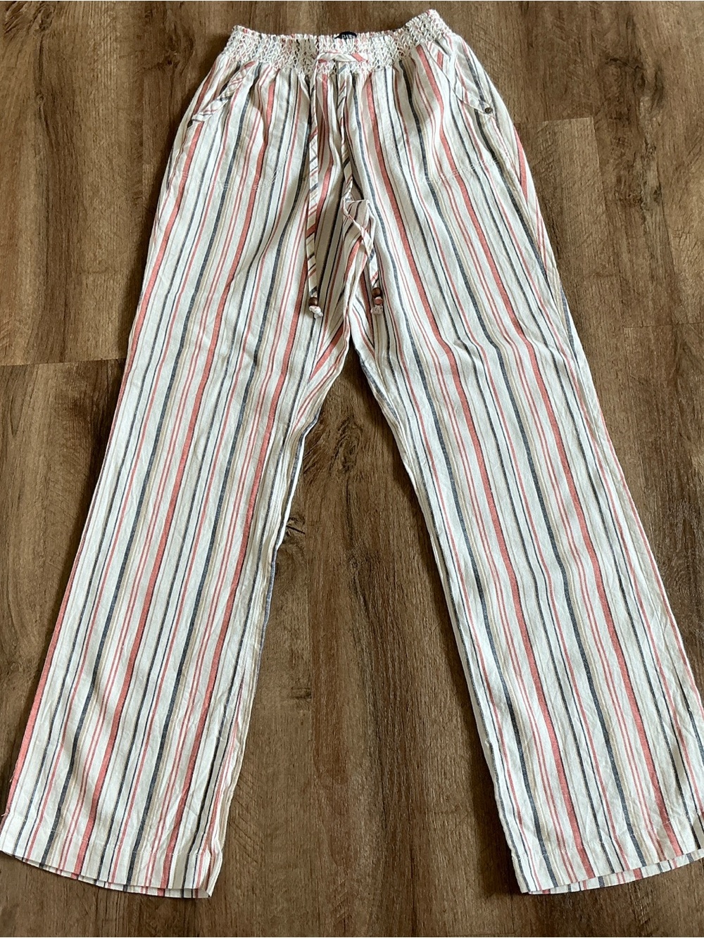 Beau Dawson Pants Small Striped Boho Linen Blend Lounge Beach Drawstring **READ
